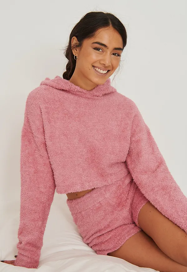 NA-KD Croppad hoodie - Pink