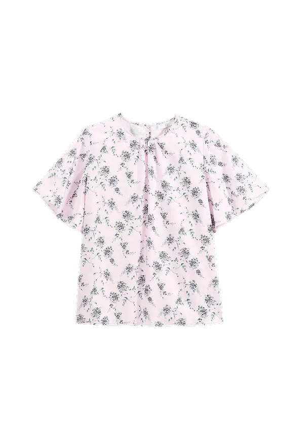 La Redoute - Blommig blus med rund halsringning och kort ärm - Rosa