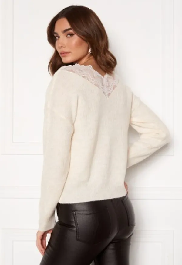 VILA Lala Lace Knit Top Light Natural Mel XS