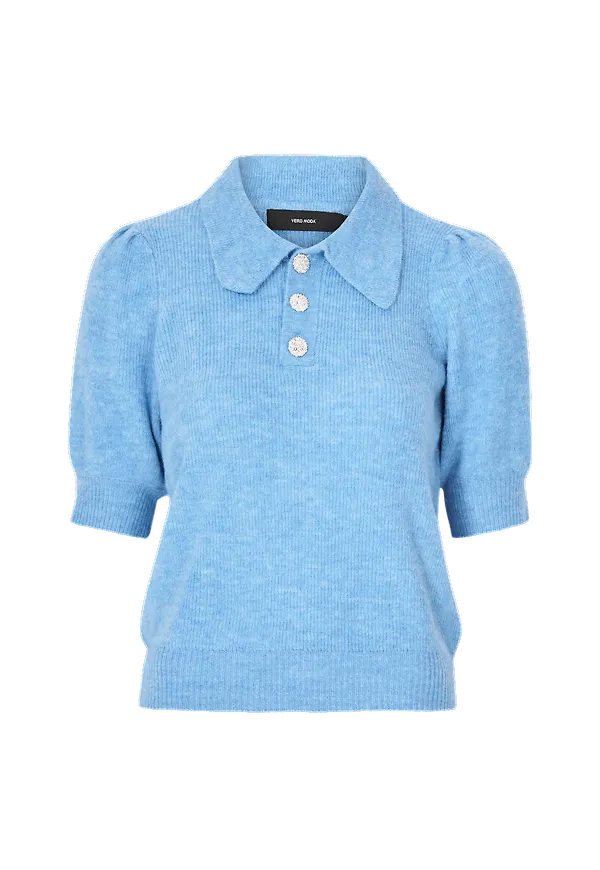 Vero Moda - Tröja vmLefile SS Polo Jewel Blouse - Blå
