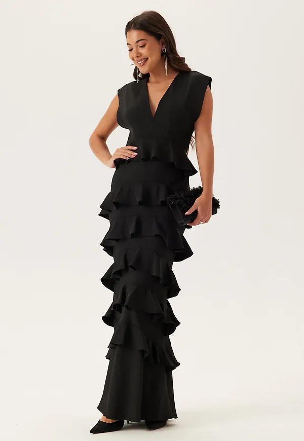 Deep V-Neck Flounce Gown