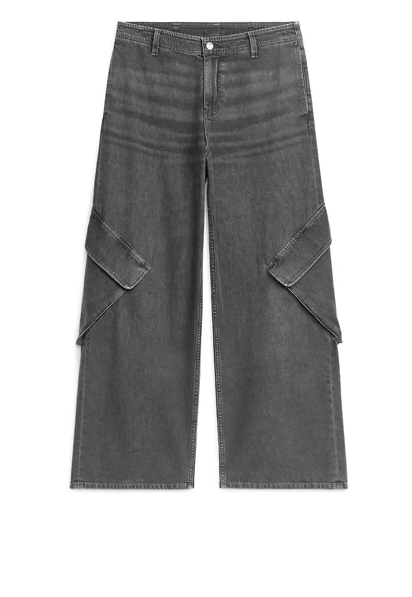 Denim Cargo Trousers - Grey