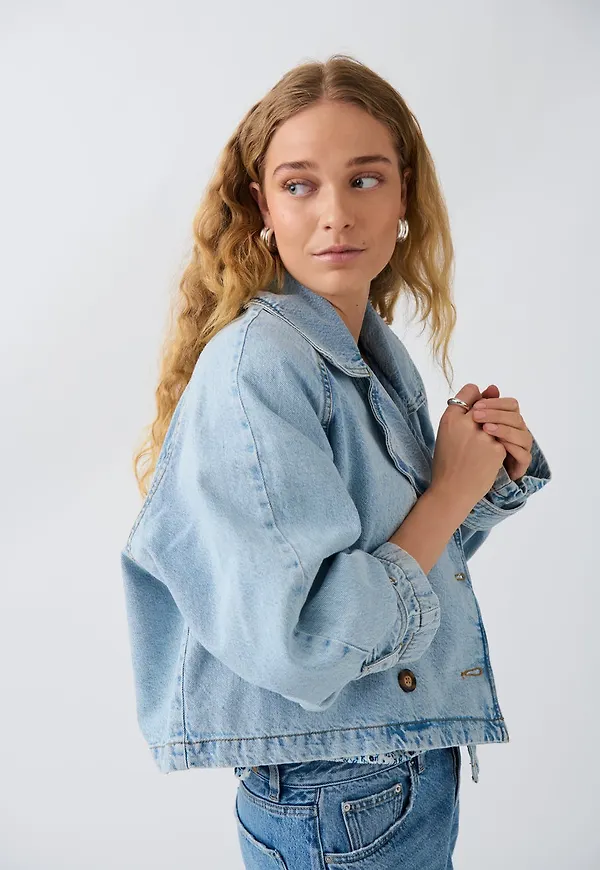 Denim short trench coat