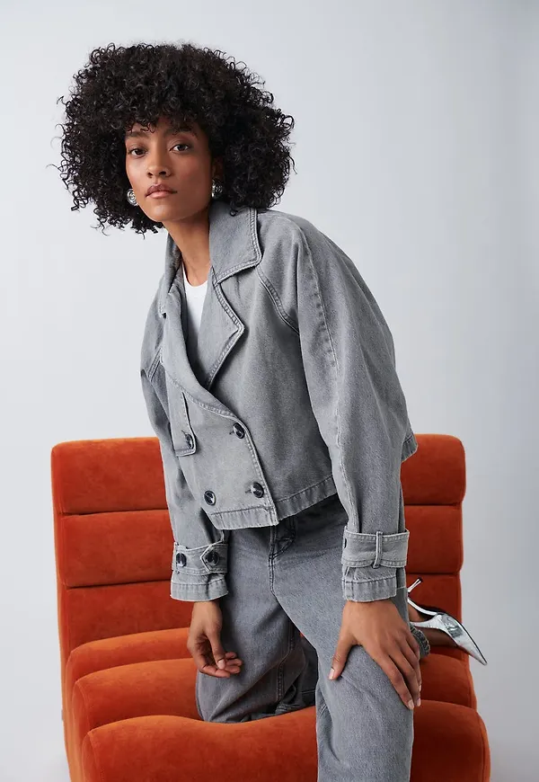 Denim short trench coat