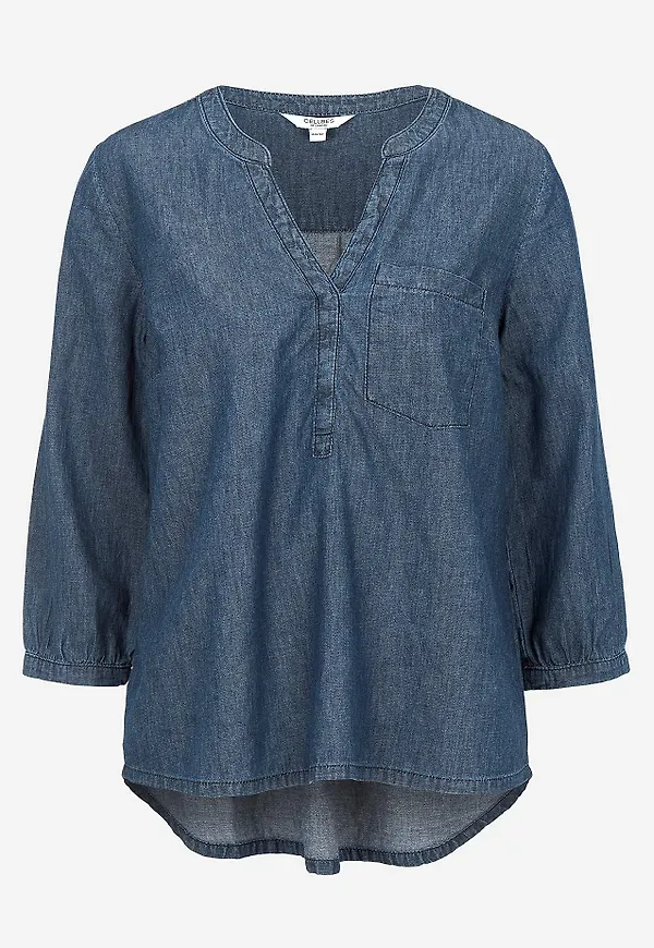 Denimblus med bröstficka