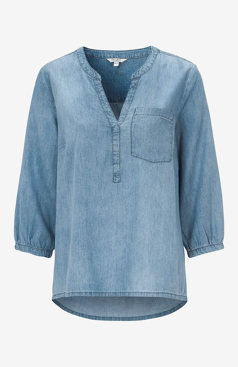 Denimblus med bröstficka