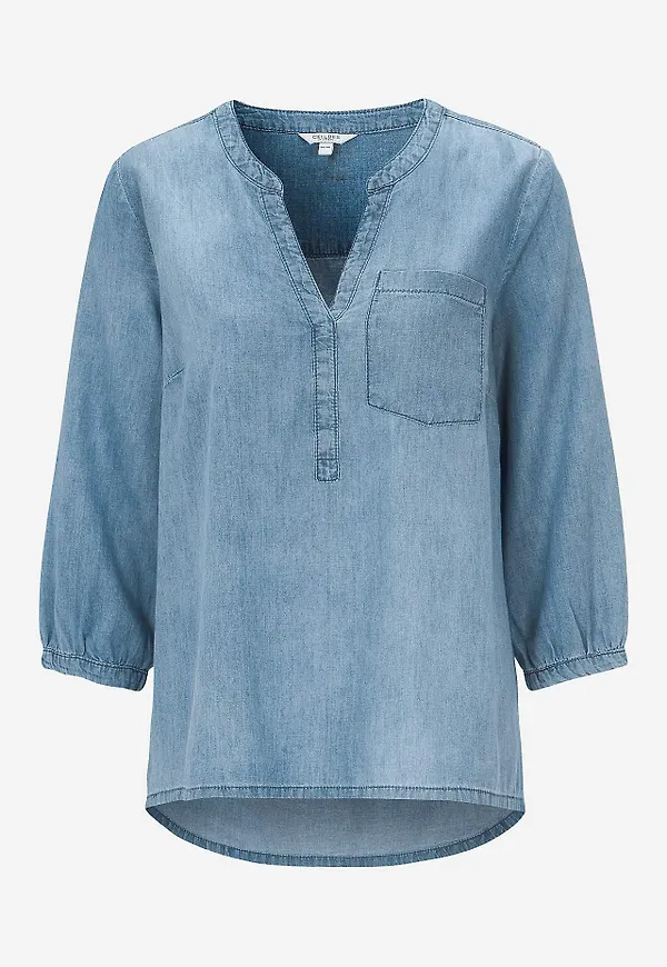 Denimblus med bröstficka