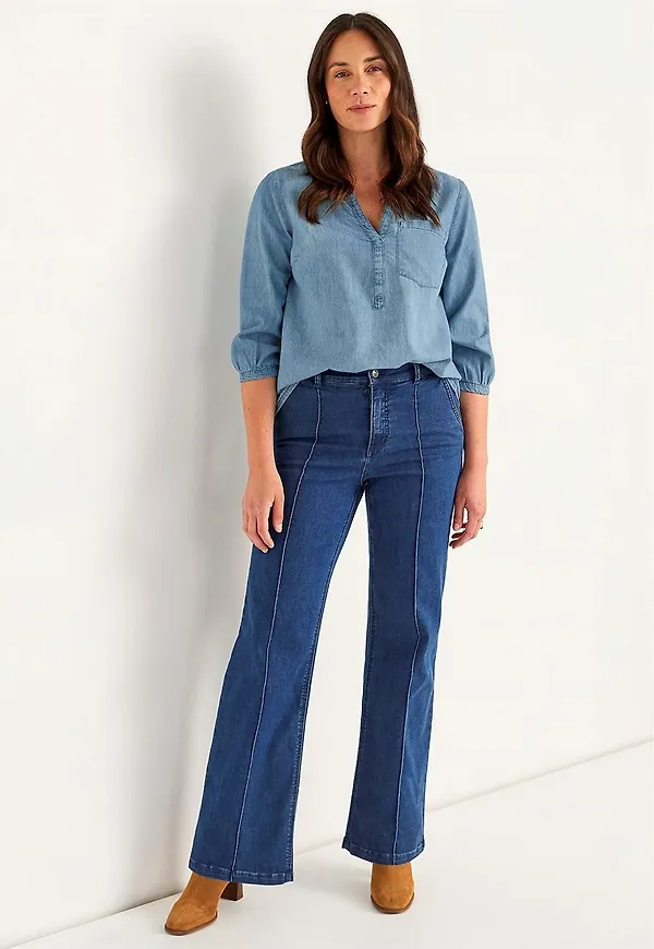 Denimblus med bröstficka