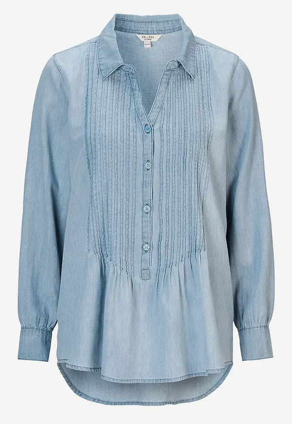 Denimblus med sydda veck