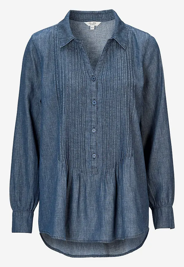 Denimblus med sydda veck