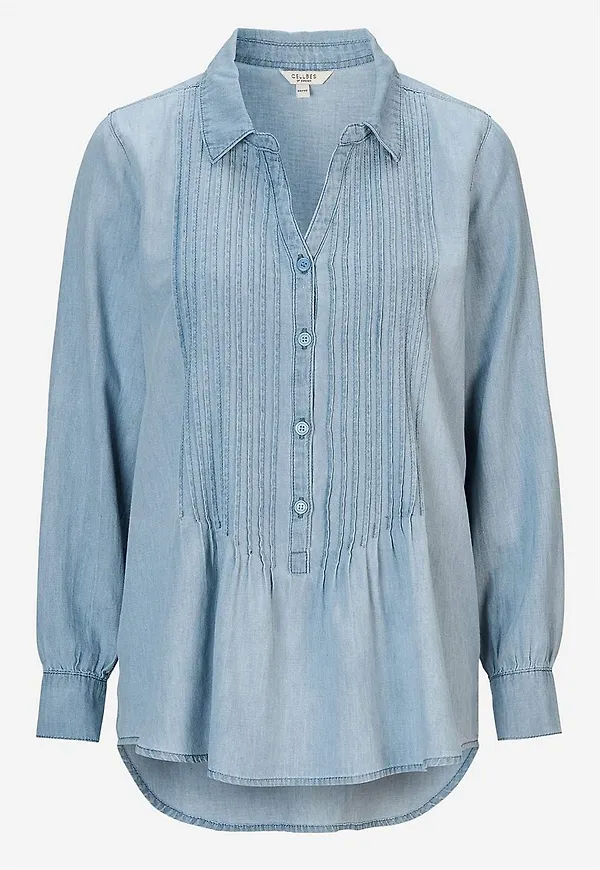 Denimblus med sydda veck