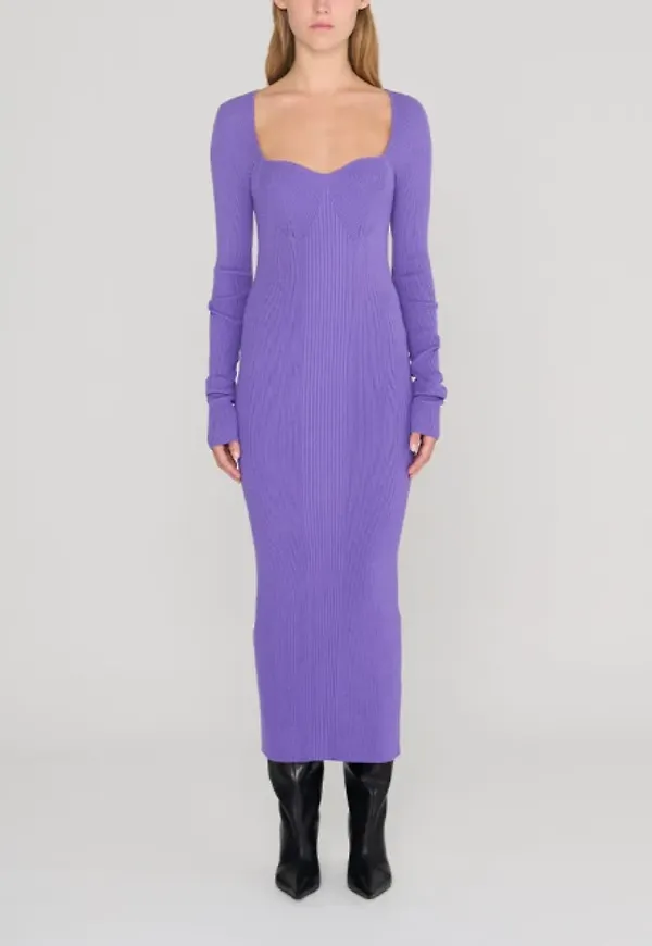Dense Knit Curved Neck Dress Bright Purple