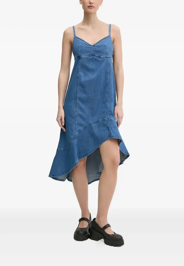 Desigual asymmetrisk jeansklänning med volang - Blå