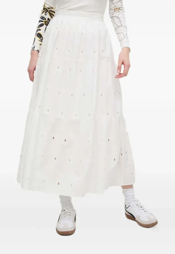 Desigual plisserad kjol med broderade öljetter - Vit