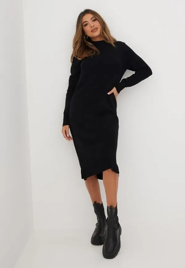 Vila Viril Crew Neck L/S Midi Dress - No Långärmade klänningar
