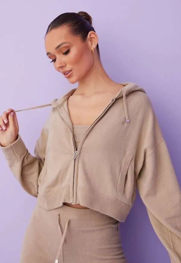 Juicy Couture Knitted Zip Through Hoodie Stickade tröjor Taupe