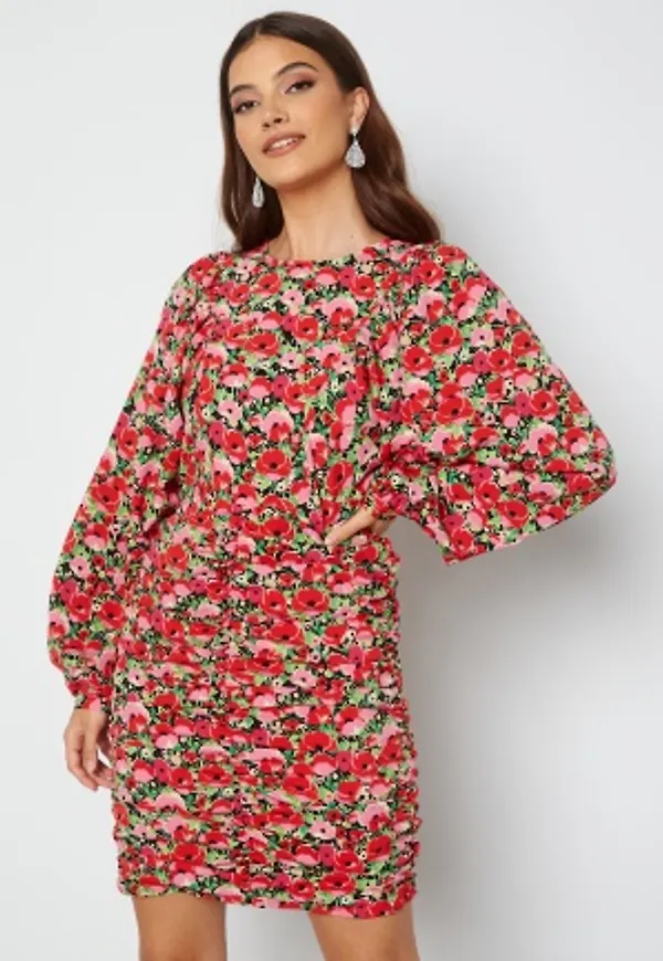 Pieces Ola LS Dress Black AOP Flowers XS