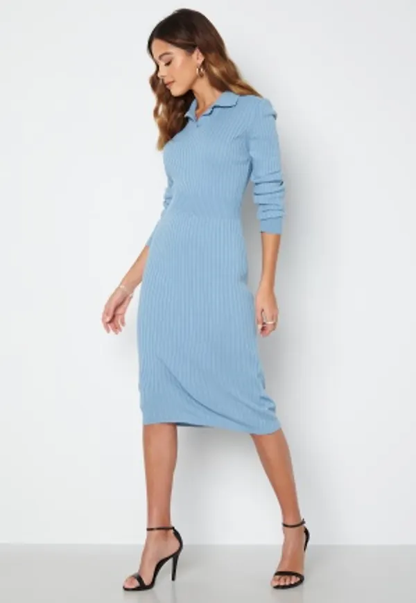 Trendyol Rib L/S Midi Dress Blue L