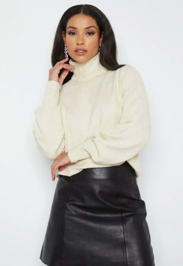 Pieces Cava LS High Neck Knit Silver Mink M