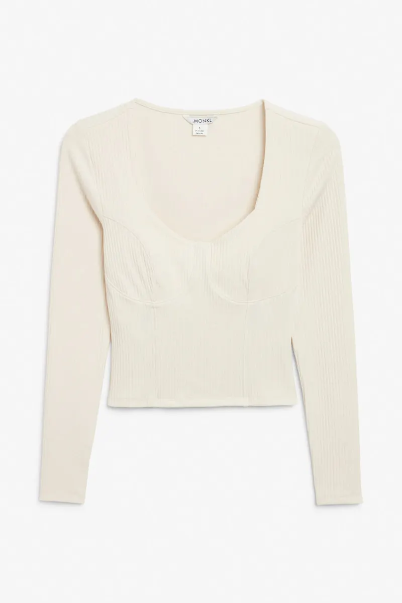 Diamond neck crop top - Beige