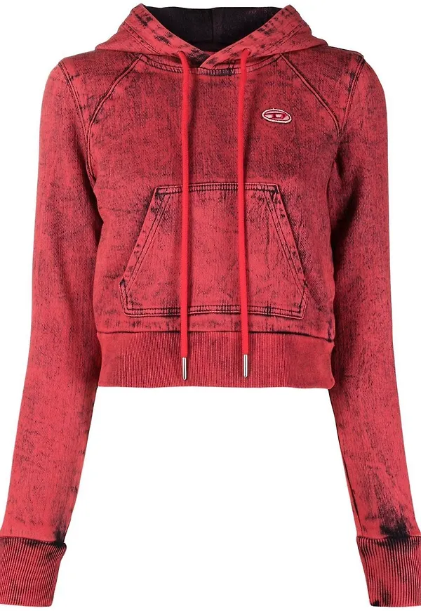 Diesel croppad överfärgad hoodie - Röd