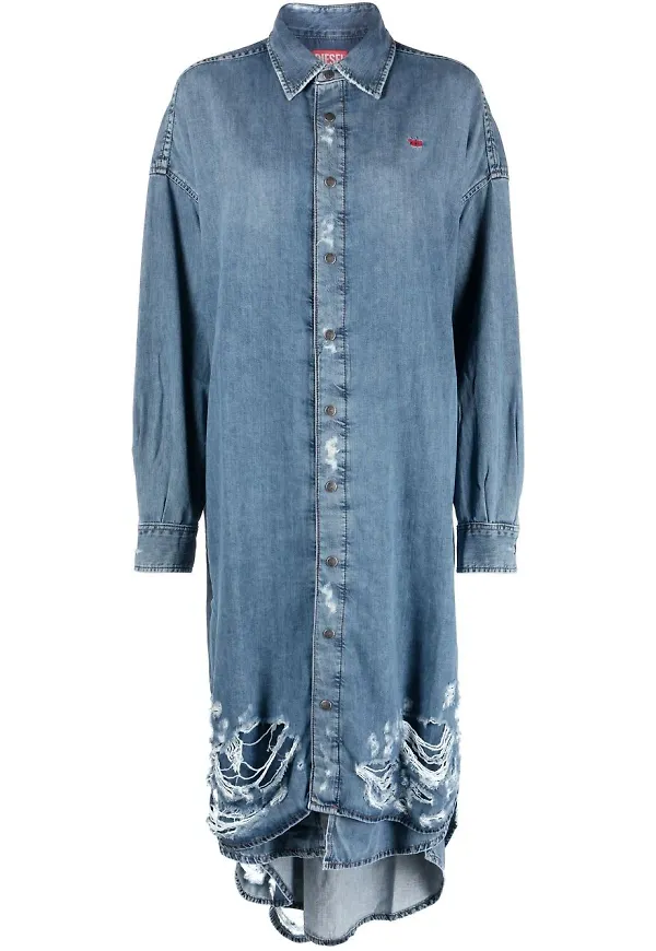 Diesel De-Davis-L skjortklänning i denim - Blå