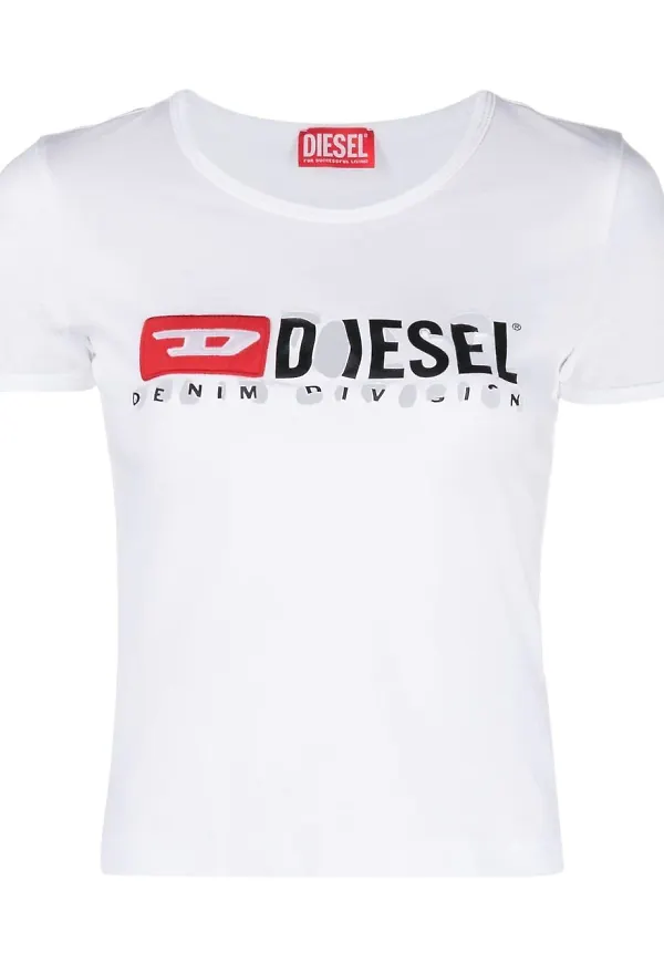 Diesel distressed logo-print cotton T-shirt - Vit