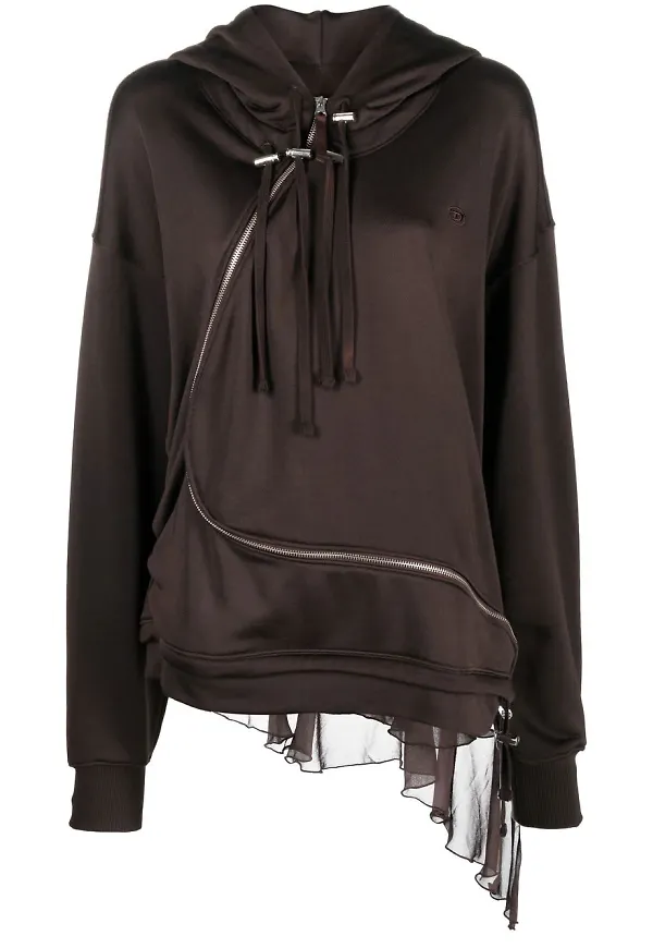 Diesel F-Banazip asymmetrisk hoodie - Brun