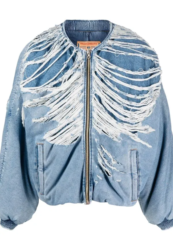 Diesel fransad bomberjacka i denim - Blå