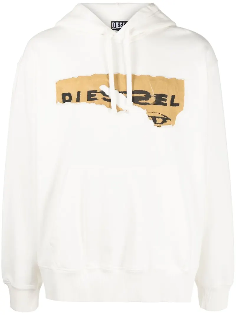 Diesel hoodie med sliten logotyp - Vit