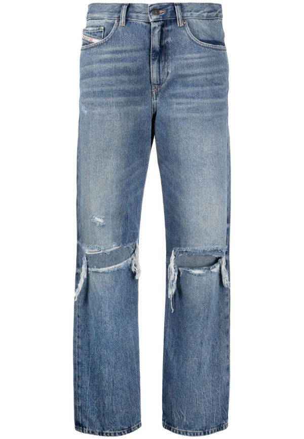 Diesel jeans med slitet knä - Blå