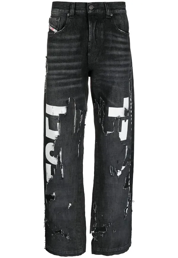 Diesel jeans med slitet tryck - Svart