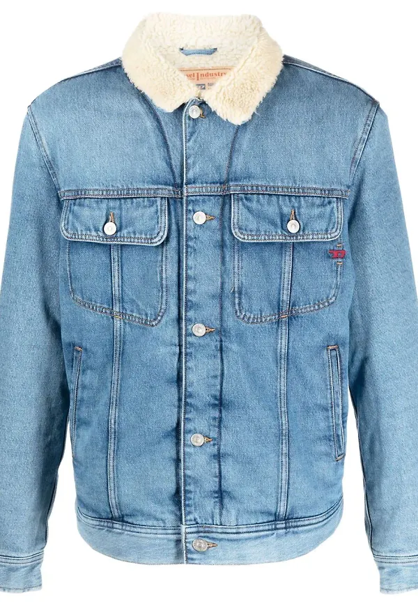 Diesel jeansjacka med fårpälskrage - Blå