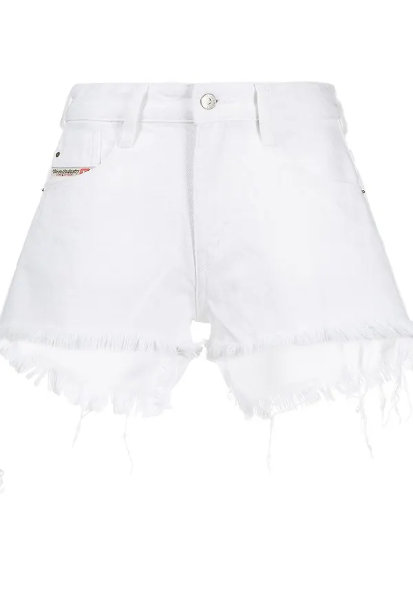 Diesel jeansshorts med fransar - Vit