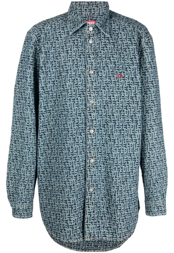 Diesel jeansskjorta med monogram - Blå