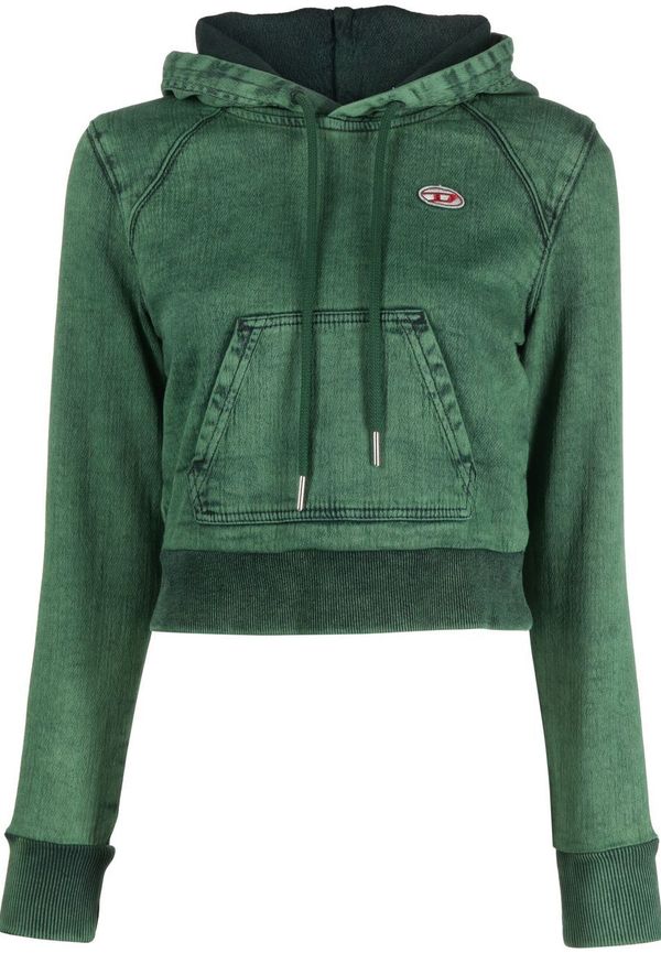 Diesel kort hoodie i denim - Grön