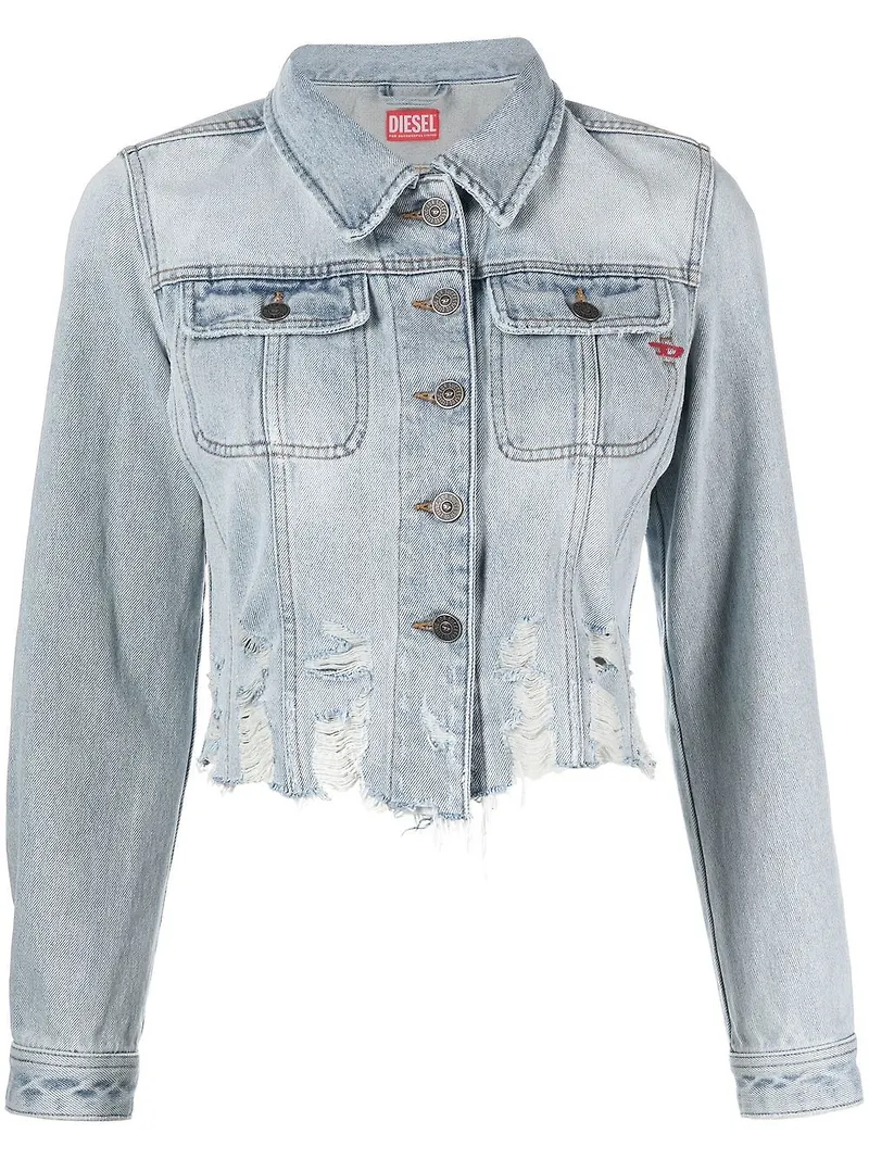 Diesel kort jeansjacka med osydd kant - Blå