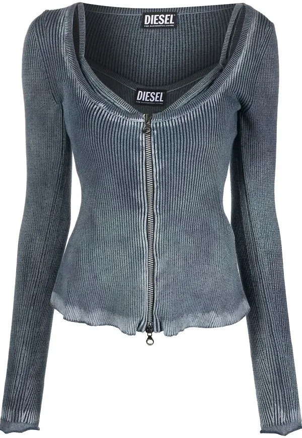 Diesel layered washed ribbed-knit top - Blå