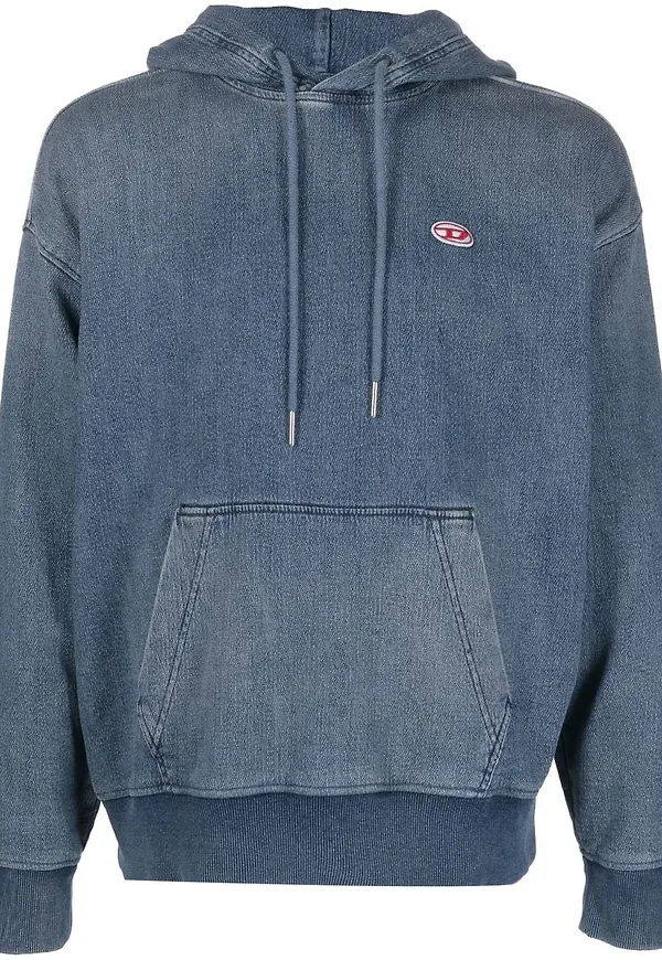 Diesel långärmad hoodie med tvättad effekt - Blå