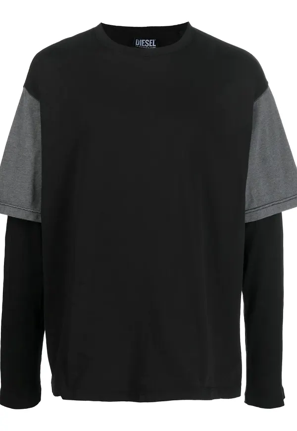 Diesel långärmad t-shirt med panel - Svart