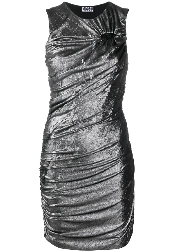 Diesel metallic ruched logo-plaque dress - Grå