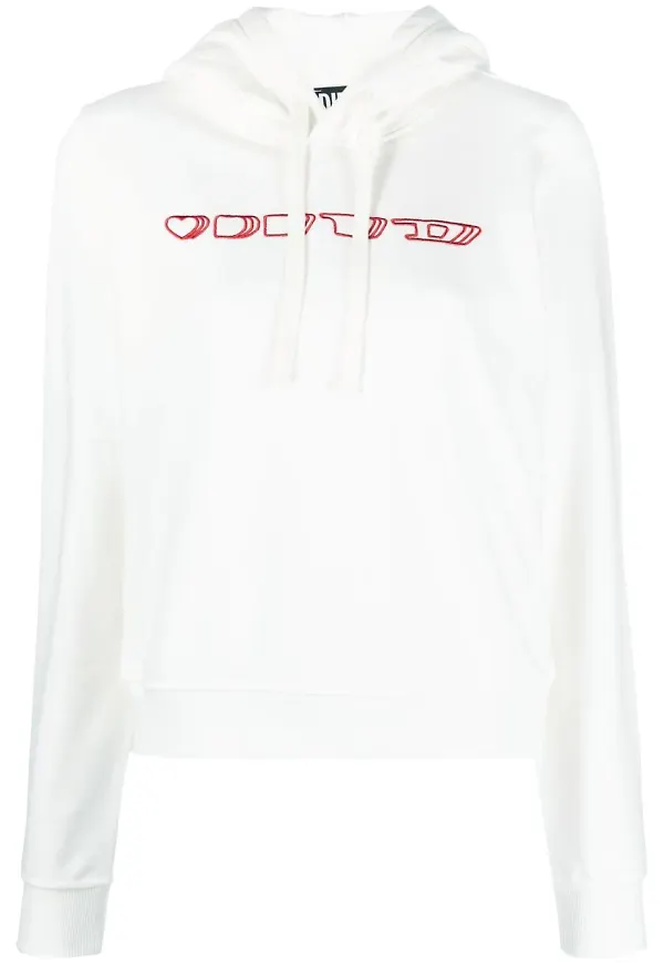Diesel motif-embroidered drawstring hoodie - Vit
