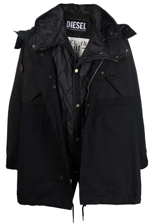 Diesel parkas med avtagbart quiltat foder - Svart