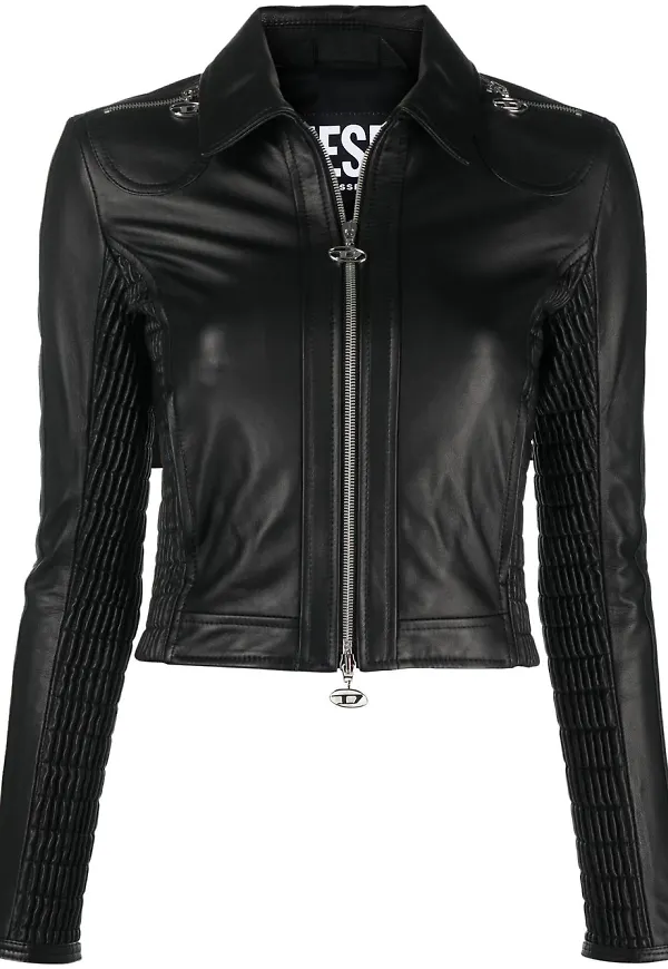 Diesel Saskia croppad smockad bikerjacka - Svart