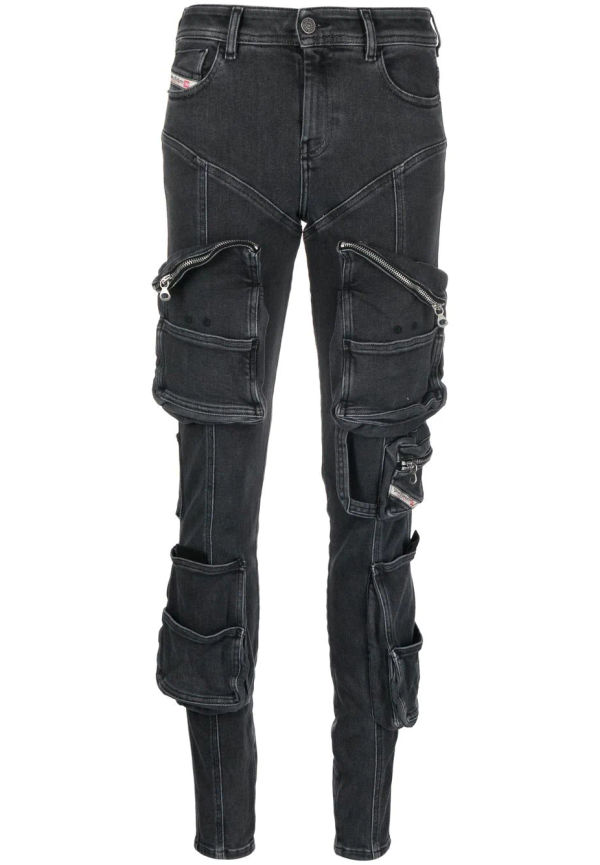 Diesel Slandy skinny-jeans med utanpåliggande fickor - Svart