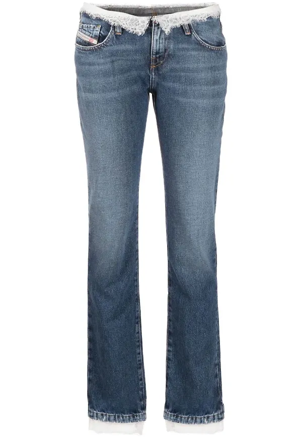 Diesel slim fit-jeans med spetsdetalj - Blå