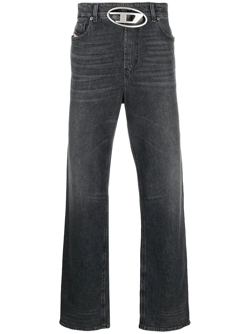 Diesel smala jeans med logotypspänne - Grå