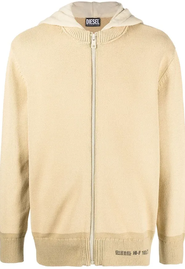 Diesel stickad hoodie med dragkedja - Neutral