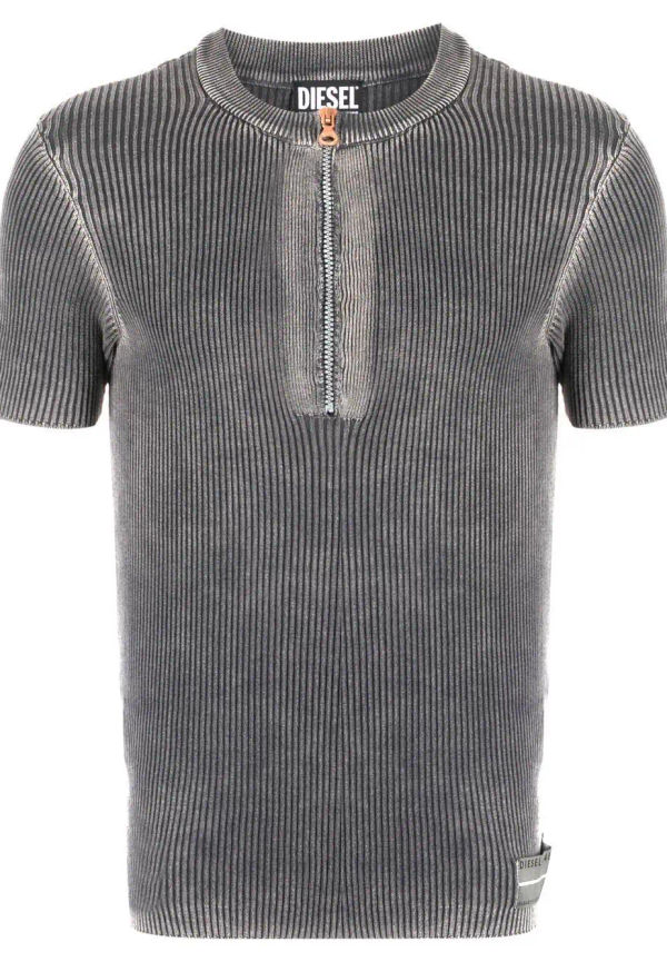 Diesel stickad t-shirt med dragkedja - 9BL GREY