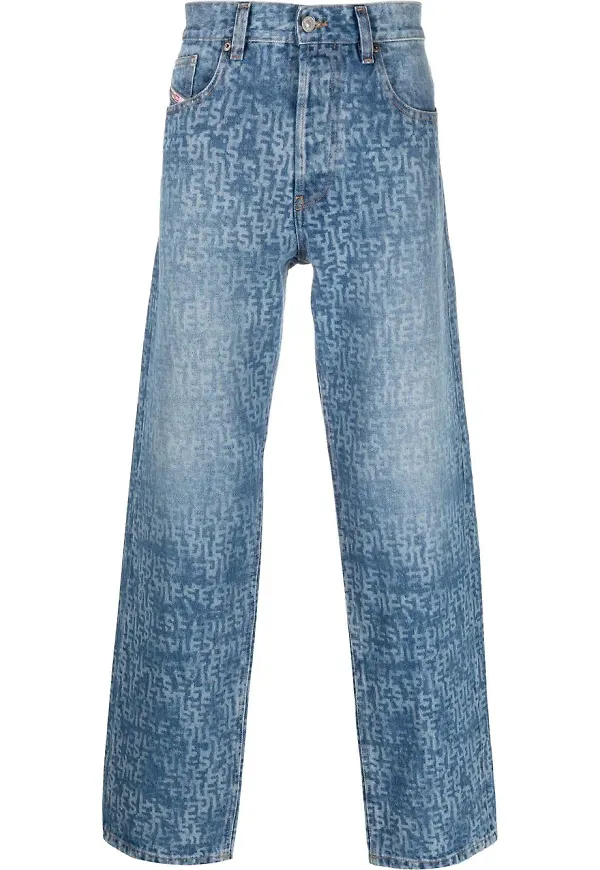 Diesel straight-jeans med monogram - Blå